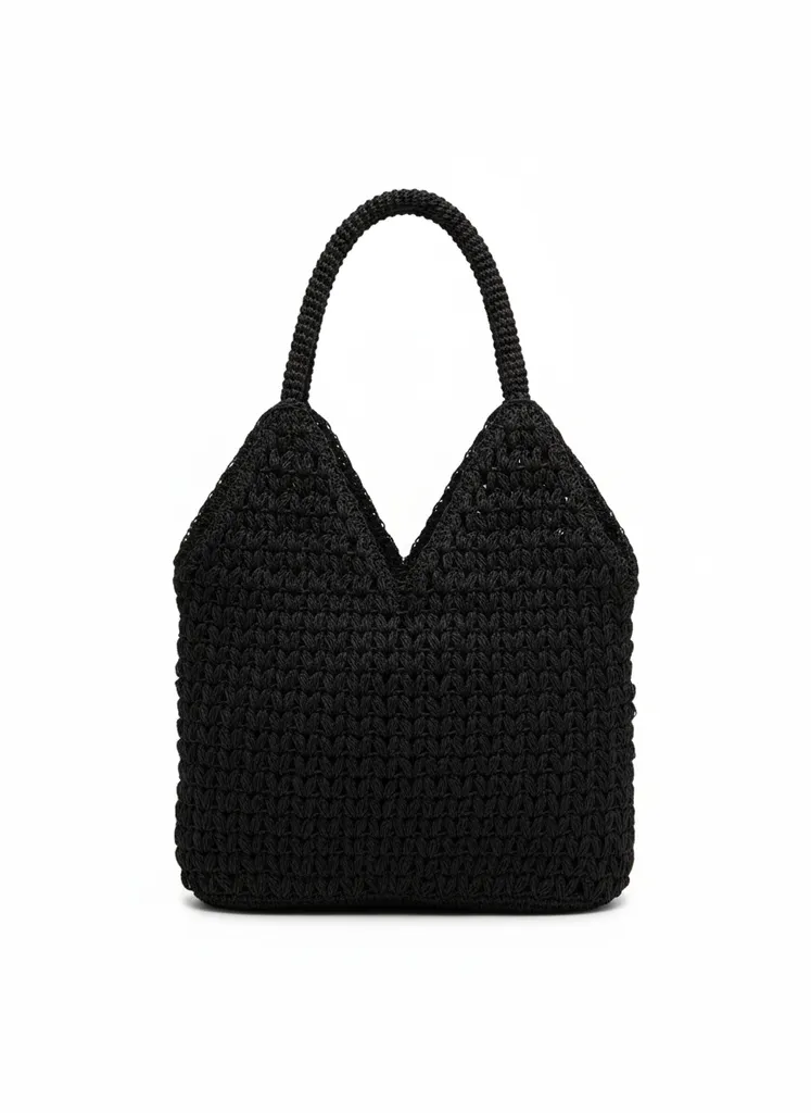 Siyah Örme Oysho Model Hasır Görünümlü Kol Çantası - Plaj ve Günlük Kullanım