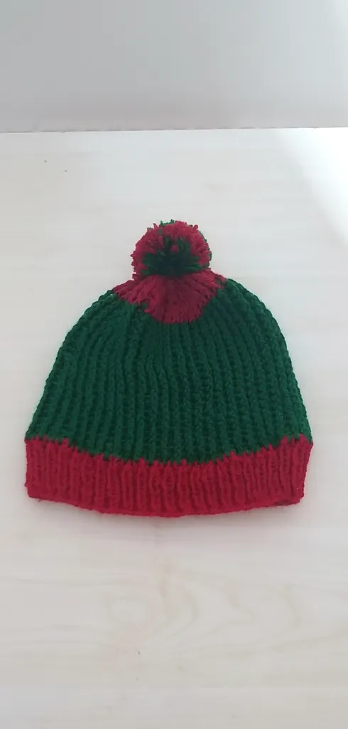 Green and Red Pom-Pom Knit Beanie - Warm for Winter