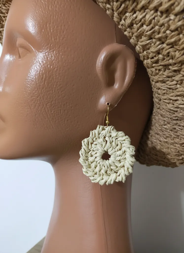 Krem Rengi Yuvarlak Kağıt İp Küpe - El Emeği Tasarım