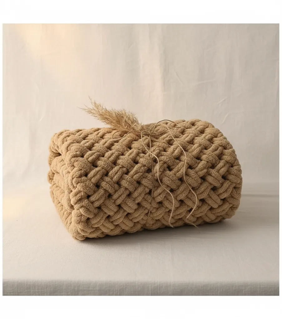 Bej Renkli Puffy Bebek Battaniyesi - El Örgüsü Yumuşacık
