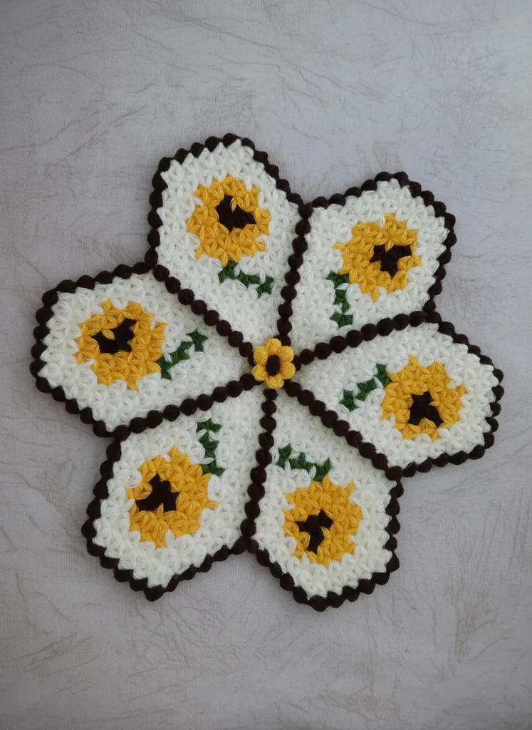 Ayçiçeği Desenli Tığ İşi Lif Modeli - Banyo ve Mutfak İçin