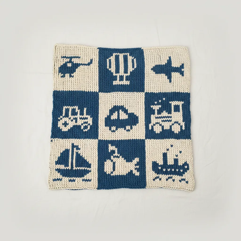 Mavi Beyaz Desenli Bebek Battaniyesi - Çift Taraflı Alize Puffy