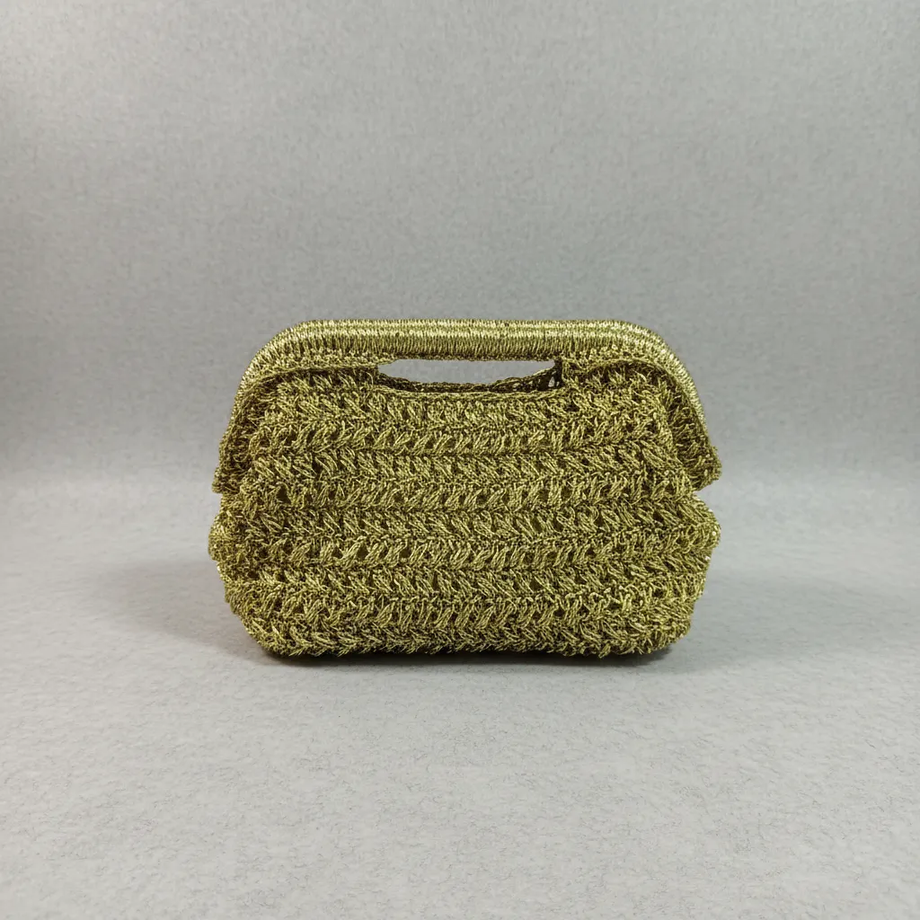 Gold Renkli Kağıt İpten Örme Büyük Boy Hasır Çanta - El Yapımı