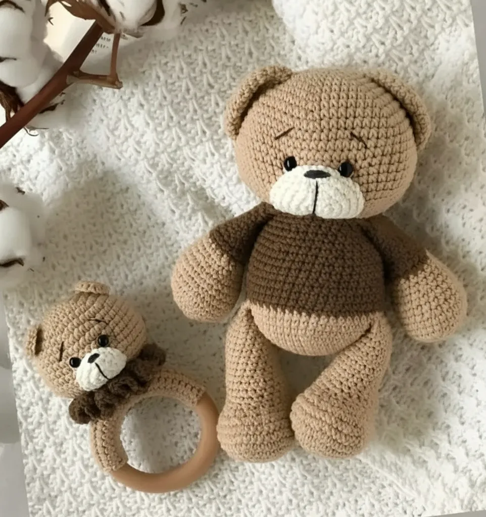 Amigurumi Oyuncak Ayı ve Çıngırak Seti - Uyku ve Oyun Arkadaşı