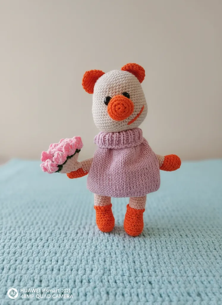 Amigurumi Clown Doll Toy in Pink Dress - Handmade Knit