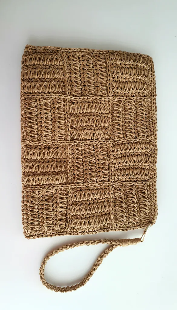 Hasır Örgü Portföy El Çantası - 27x20 cm Astarlı ve El Yapımı