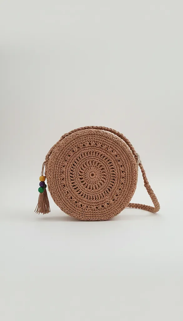 Hasır Örgü Çapraz Askılı Yuvarlak Omuz Çantası - El Yapımı