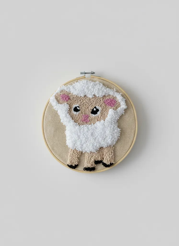 Kuzu Desenli Punch İşleme Duvar Panosu - 25 cm Ahşap Kasnakta