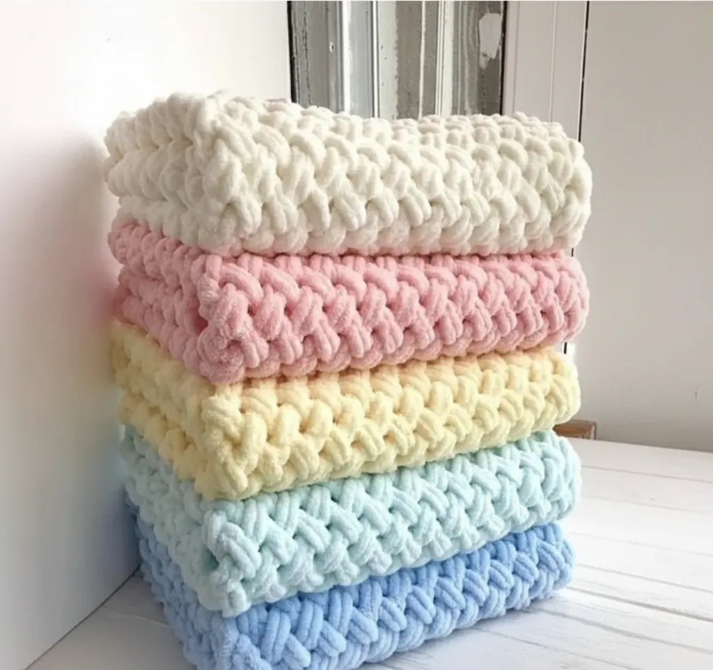 Örgü Puffy Bebek Battaniyesi - Yumuşak Dokulu, Çok Renkli, 85x85 cm