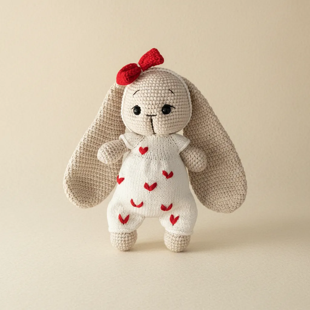 Krem Renkli Tulumlu ve Uzun Kulaklı Örgü Tavşan Oyuncak