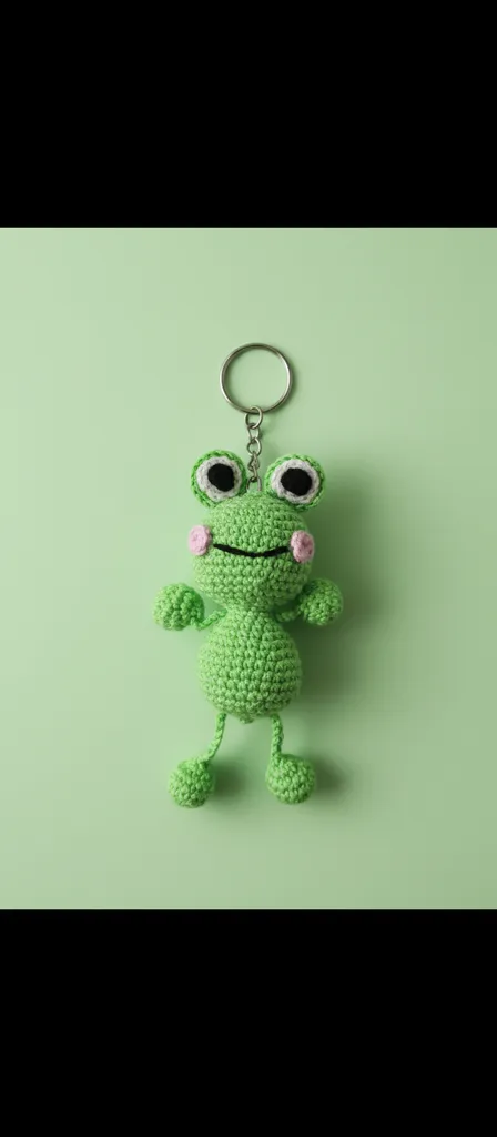 Yeşil Örgü Kurbağa Anahtarlık - Amigurumi El Emeği Hediyelik