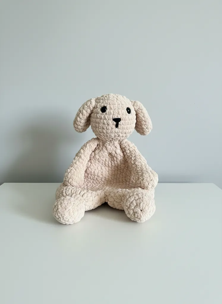 Krem Rengi Örgü Tavşan Bebek Uyku Arkadaşı - 37 cm Boyunda