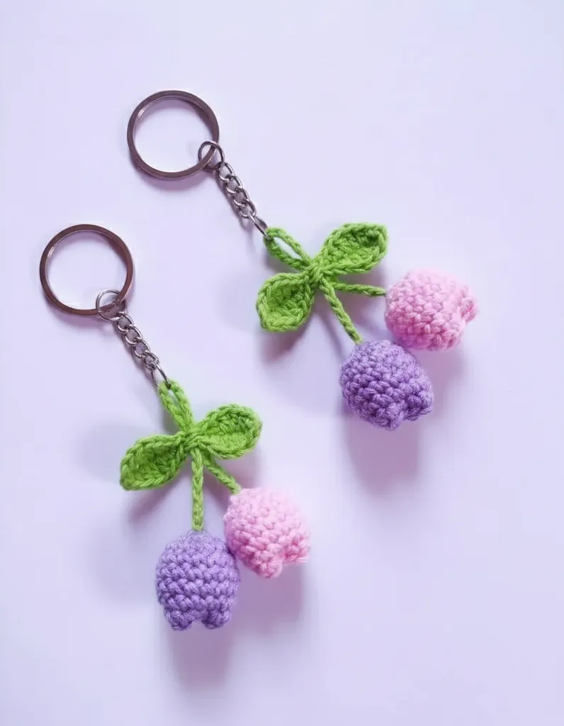 Amigurumi Tulip Keychain - Handmade in Pink and Purple