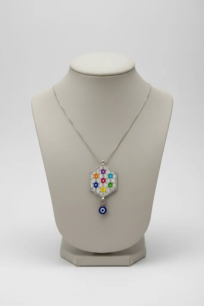 Renkli Yaşam Çiçeği Desenli Miyuki Boncuk Kolye - Nazar Boncuklu