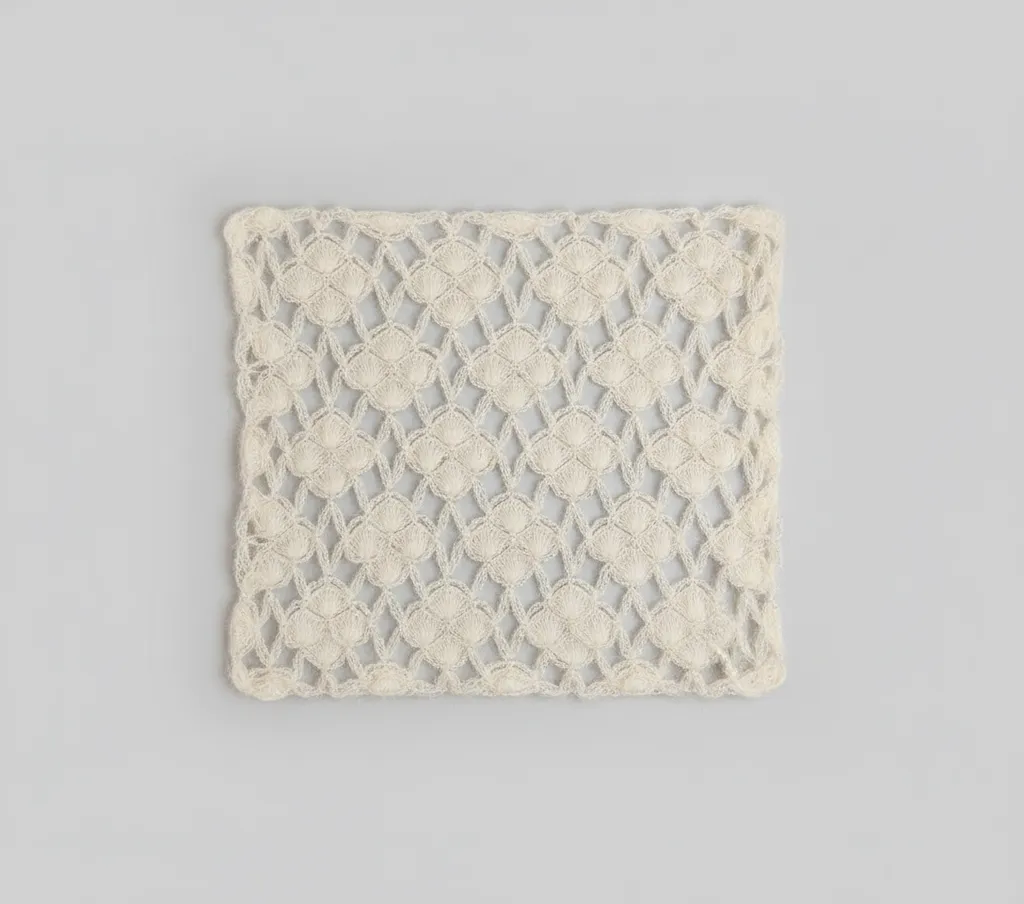 Krem Rengi Simli Tiftik İpten Örme Gelin Şalı - El Örgüsü