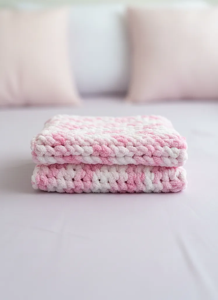 Pembe Beyaz Alize Puffy Bebek Battaniyesi - El Emeği Örgü