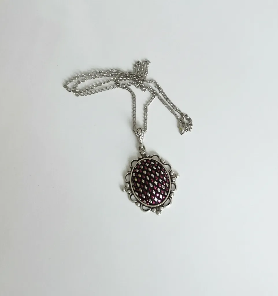 Mürdüm ve Gümüş Detaylı Tel Kırma Kolye/ Bartın El Sanatı 