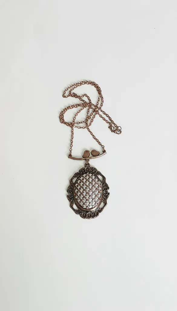 Bakır ve Gümüş Detaylı Kuşlu Tel Kırma Kolye/Bartın El Sanatı 