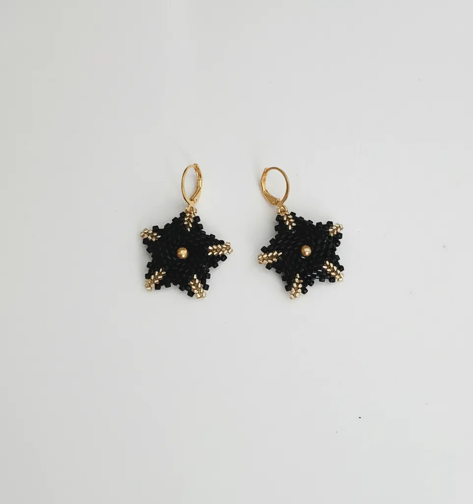 Black and Gold Star Design Miyuki Bead Earrings