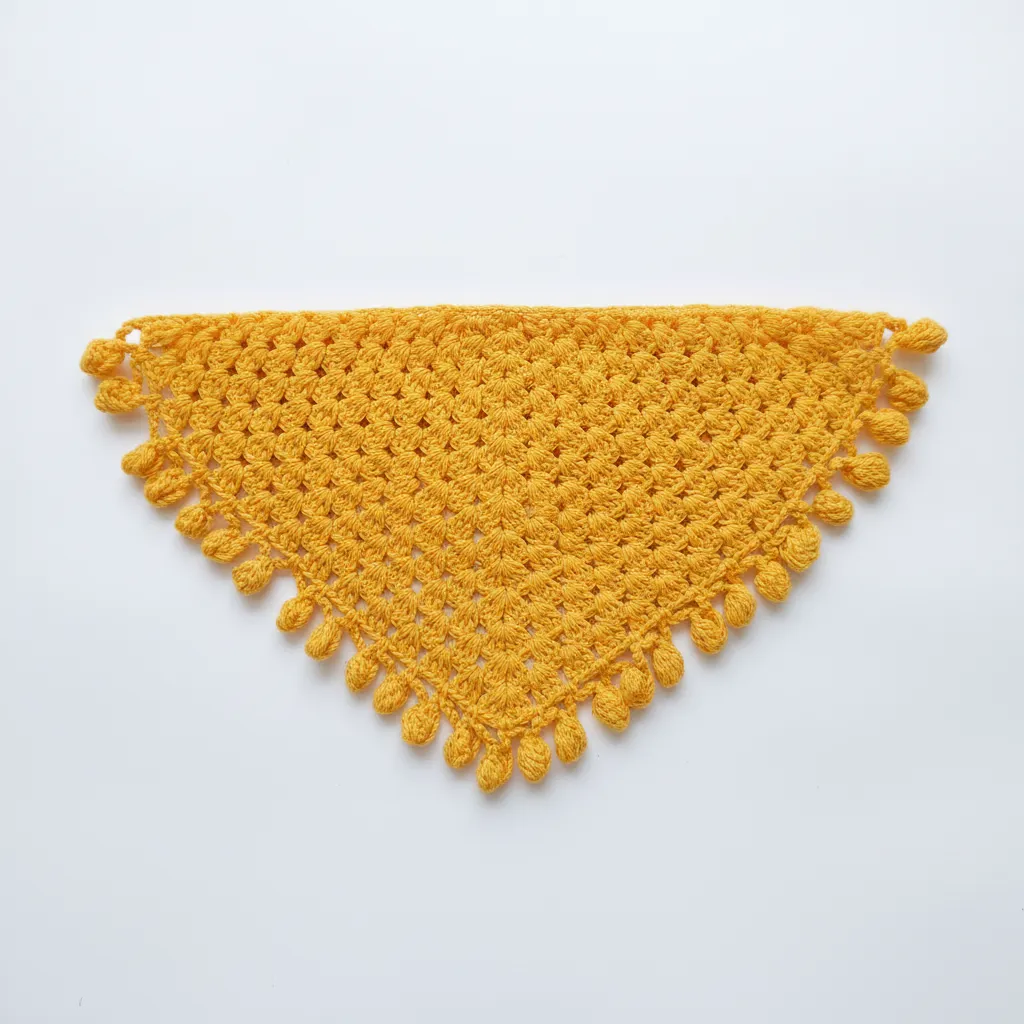 Sarı Renkli Tığ İşi Bandana - Ponponlu Kenar Detaylı El Emeği
