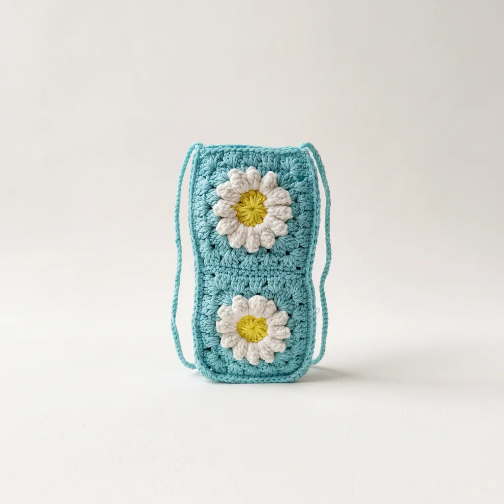 Mavi Papatya Motifli Örgü Çocuk Çanta - Telefonluk ve Aksesuar