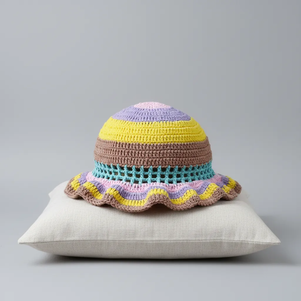 Pastel Renkli Örgü Şapka - Çok Renkli, Pamuk İplikten El Örgüsü