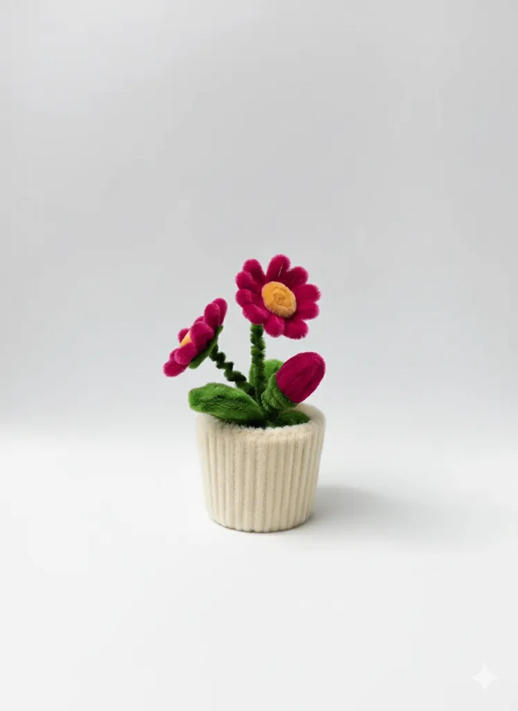 Fuşya Renkli Şönil Papatya Saksı Çiçeği - Dekoratif El Yapımı