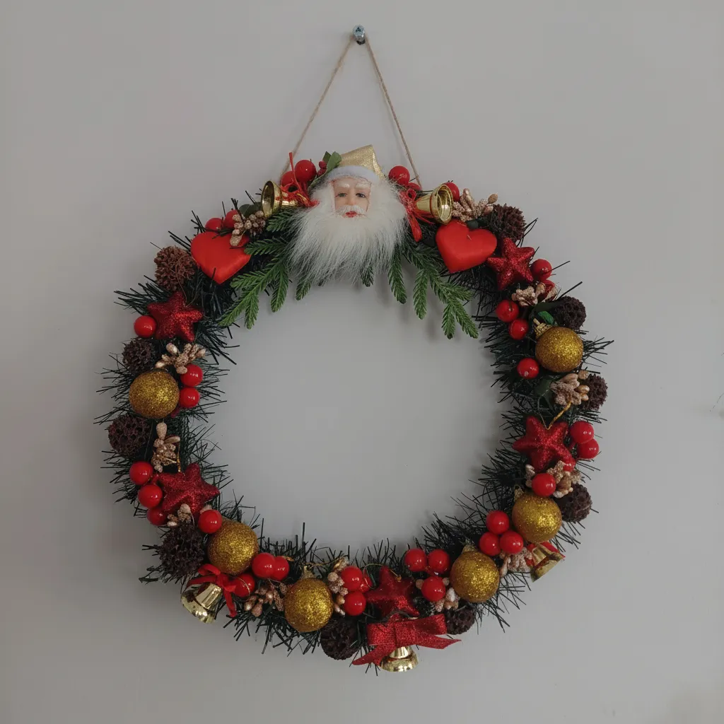 Yılbaşı Temalı Noel Baba Çelenk - Dekoratif Kapı Duvar Süsü