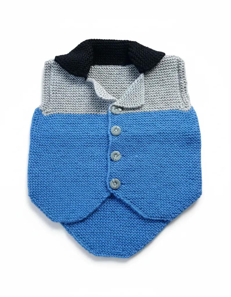 Mavi Gri Bebe Yünü Örgü Bebek Yeleği - El Emeği