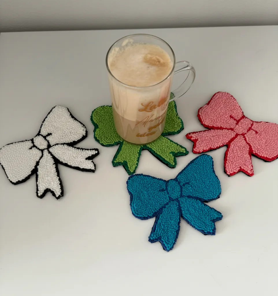 Punch Nakışı Kurdela Desenli Bardak Altlığı Seti - El Emeği