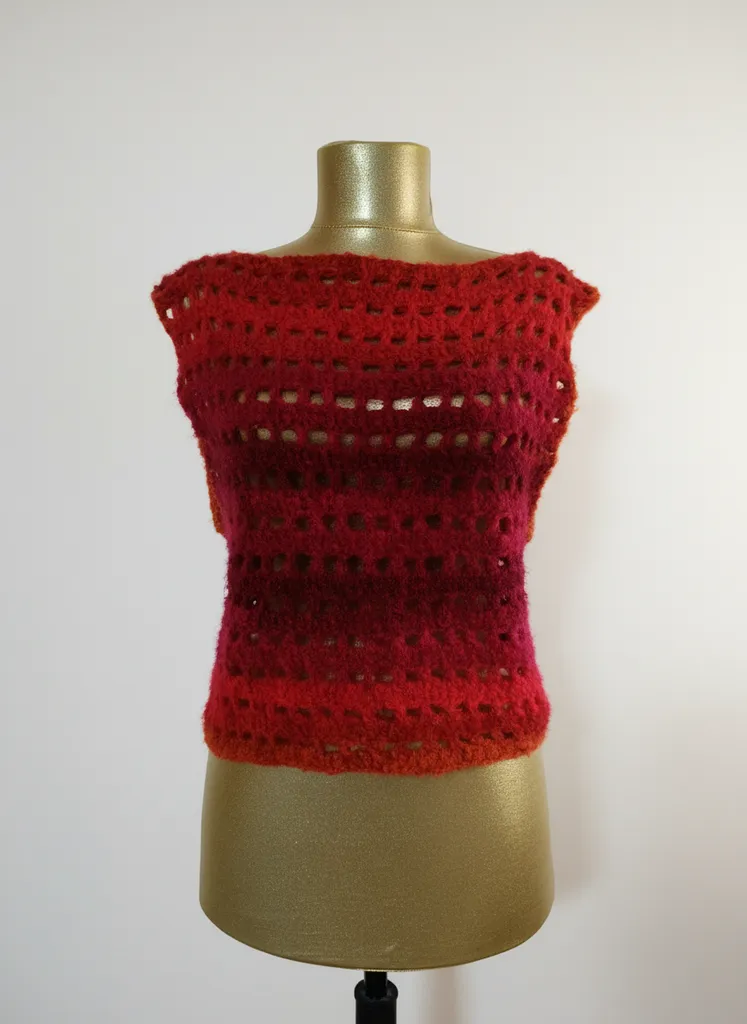 Kırmızı Tonlarında El Örgüsü Süveter - Bohem Tarzı Yazlık Bluz