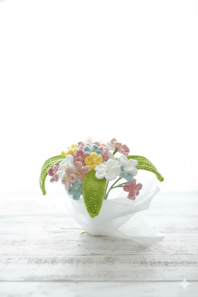 Wildflower Solmayan Örgü Çiçek Buketi Hediyelik Çok renkli