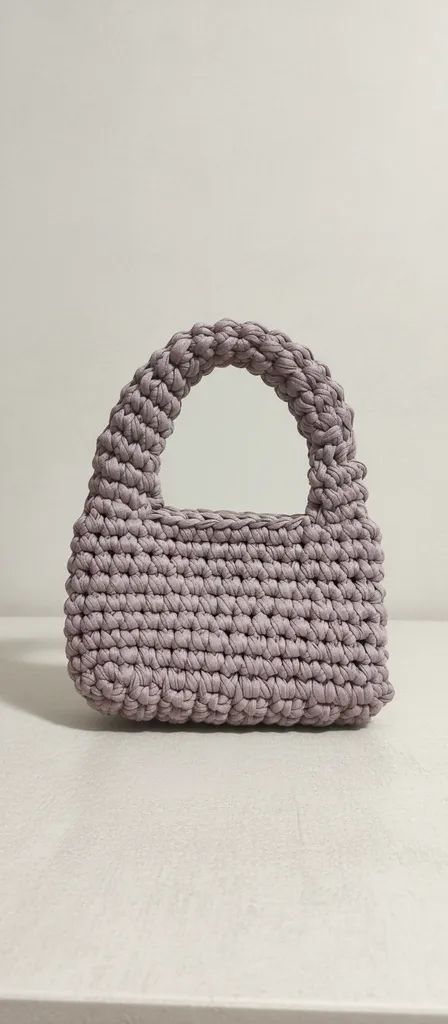 Açık Lila Örgü Mini Çanta - Günlük Kullanım, El Emeği
