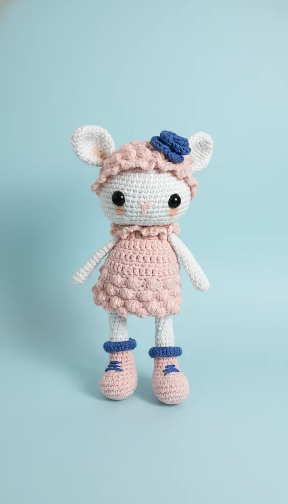 Pembe El Örgüsü Amigurumi Oyuncak Kuzu Bebek - 20 cm