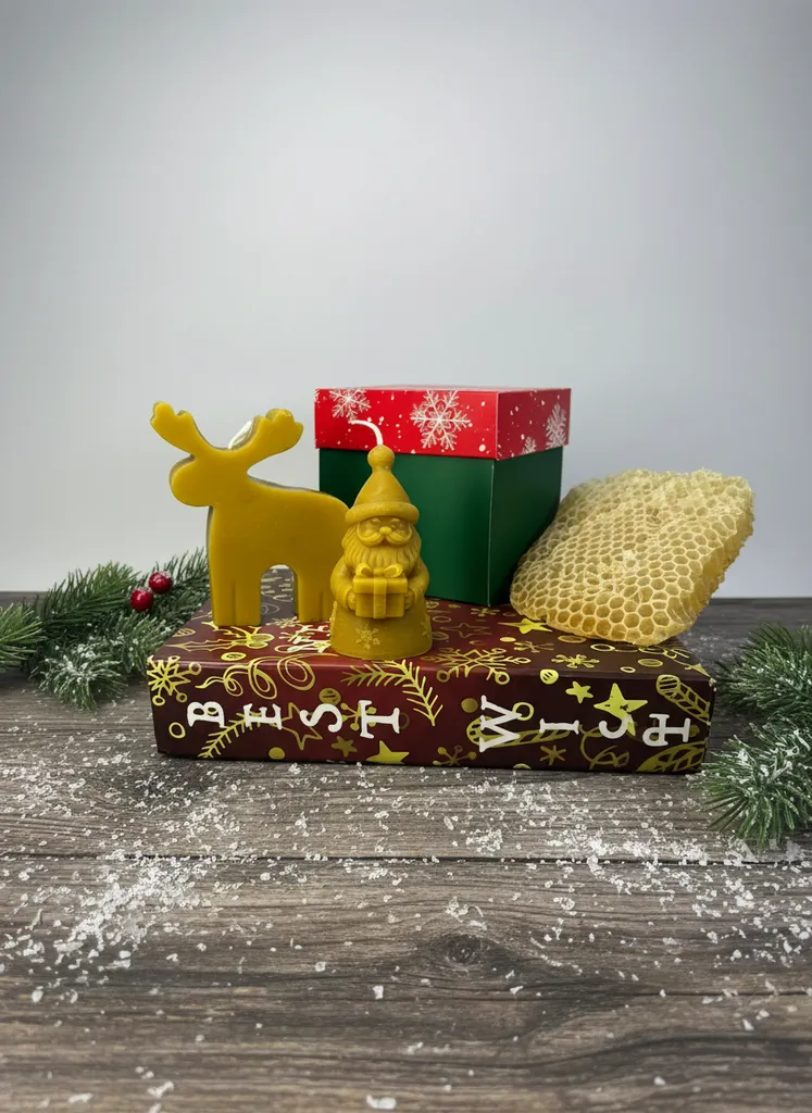 Doğal Balmumu Mum Yılbaşı Hediye Kutusu - Apicraft (Santa & Geyik)