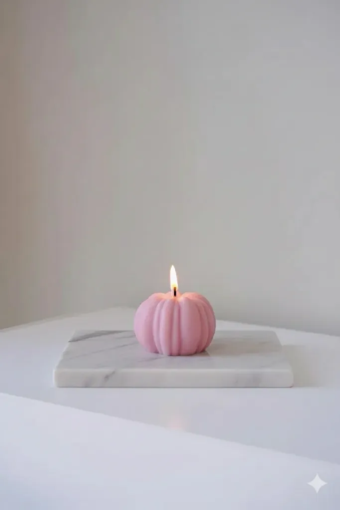 Pembe Balkabağı Şekilli Dekoratif Mum - Ev Dekorasyonu ve Hediyelik