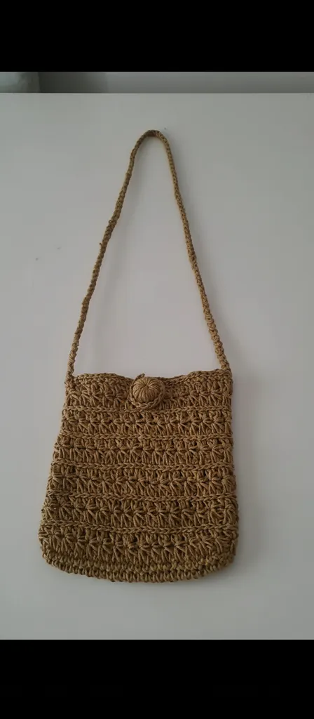 Acı Kahve Hasır İp Örgü Omuz Çantası - Yıldız Desenli Tasarım