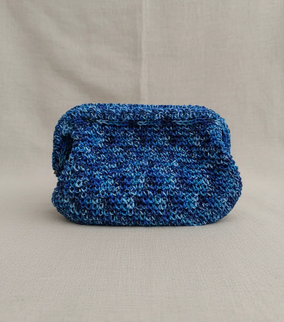 Mavi Tonlarında Tığ İşi Örme Clutch Çanta - Kağıt İpten El Emeği