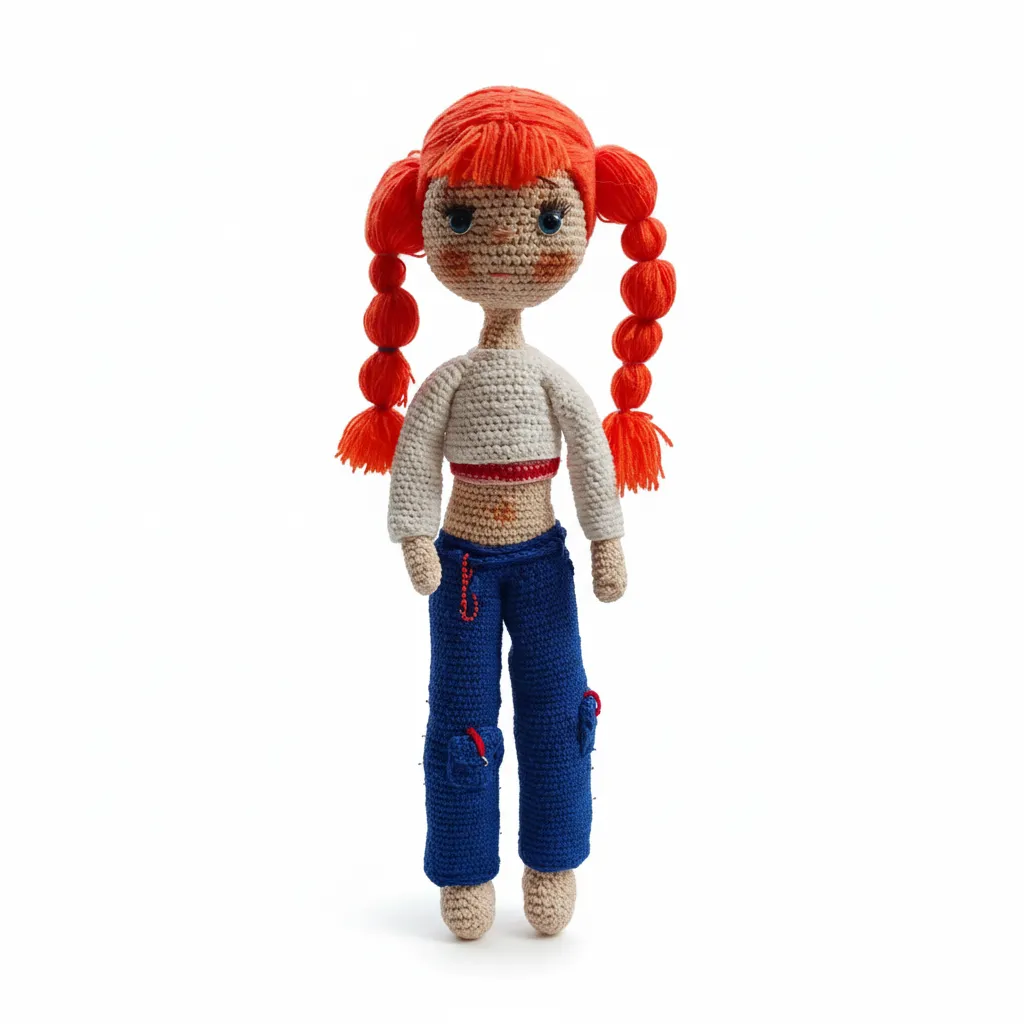 Örgü Oyuncak Bebek - Turuncu Saçlı Kız Amigurumi Bebek 46 cm