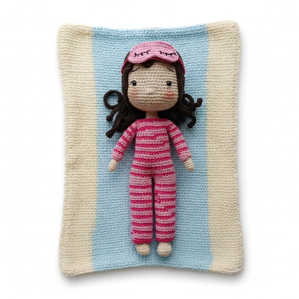 Pembe Pijamalı Örgü Kız Bebek - 39 cm Boyunda - El Emeği