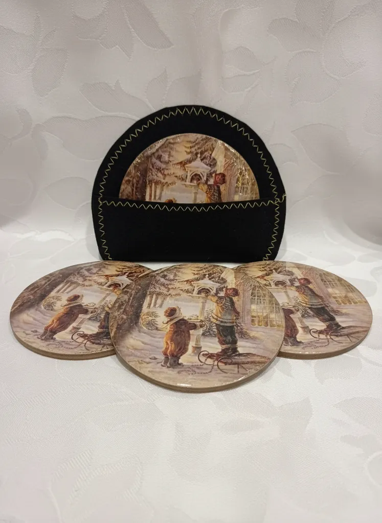 Resim Transfer Tekniği ile Ahşap Bardak Altlığı Seti - El Yapımı