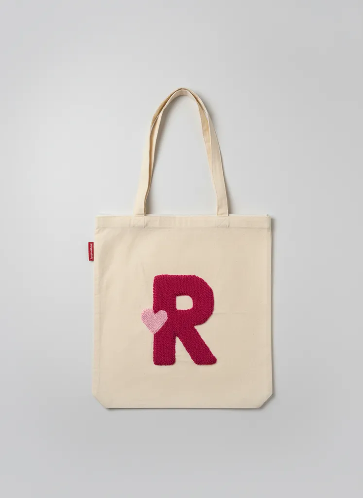 Özel Tasarım Baş Harfli Fermuarlı Bez Çanta - Punch İşlemeli