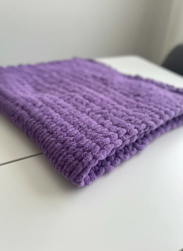 Mor Puffy Bebek Battaniyesi - Yumuşak Dokulu, El Örmesi, Konforlu