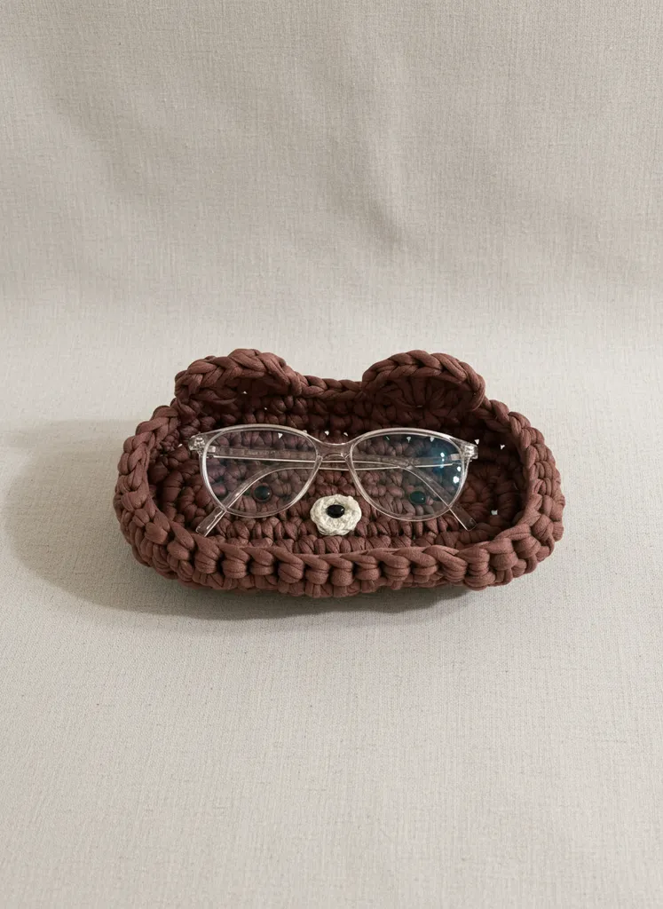 Kahverengi Örgü Organizer - Gözlük ve Takı Saklama Kutusu (El Emeği)