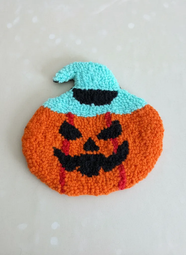 Turuncu Balkabağı Desenli Bardak Altlığı - Mavi Şapkalı El Yapımı