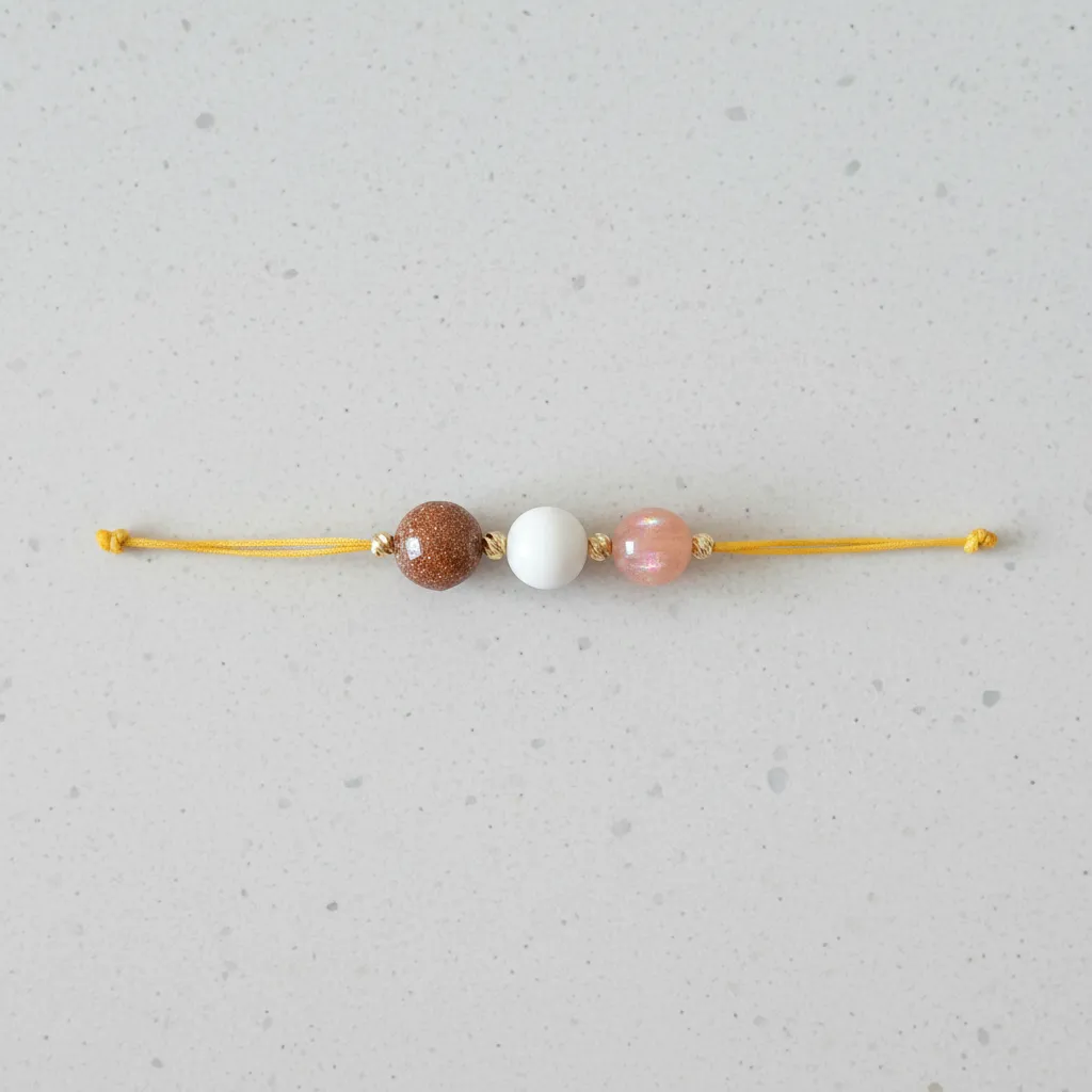 Üç Taşlı Doğal Taş Bileklik - Yıldız, Ay ve Güneş Taşı