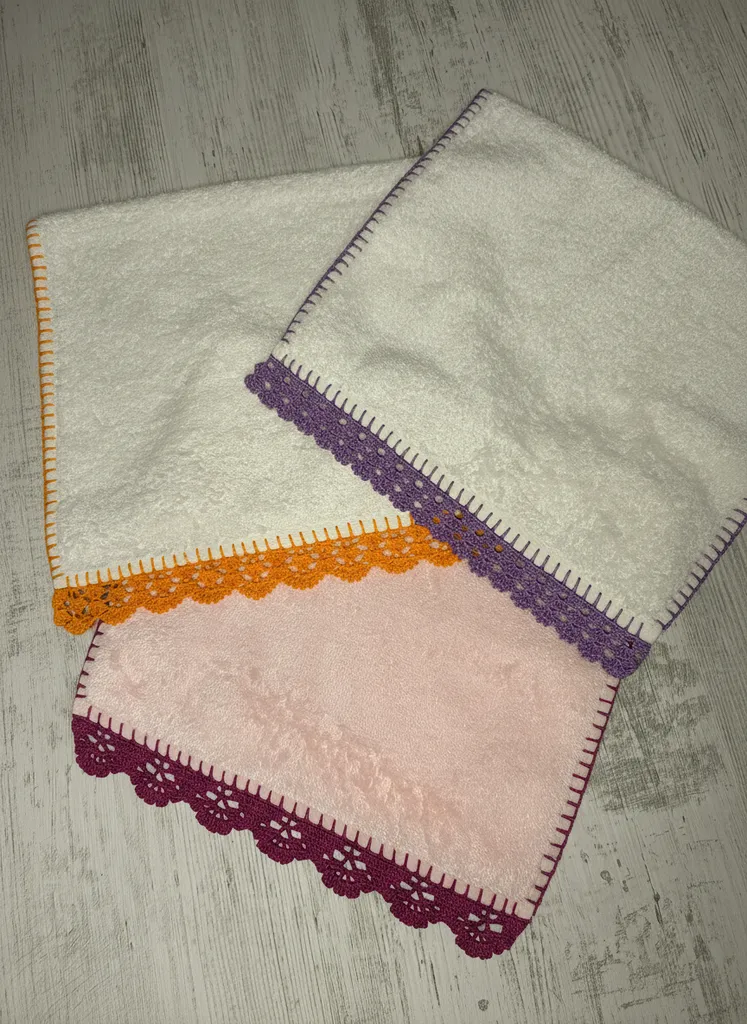 Renkli Dantel Detaylı Pamuklu Havlu Kenarı - El Emeği