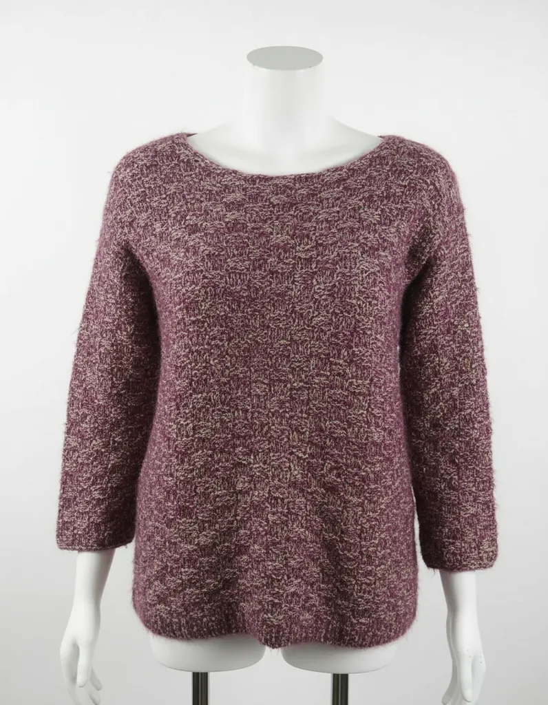 Bordo Simli Tiftik Buklet Kazak - 3/4 Kol, Kesme Şeker Model