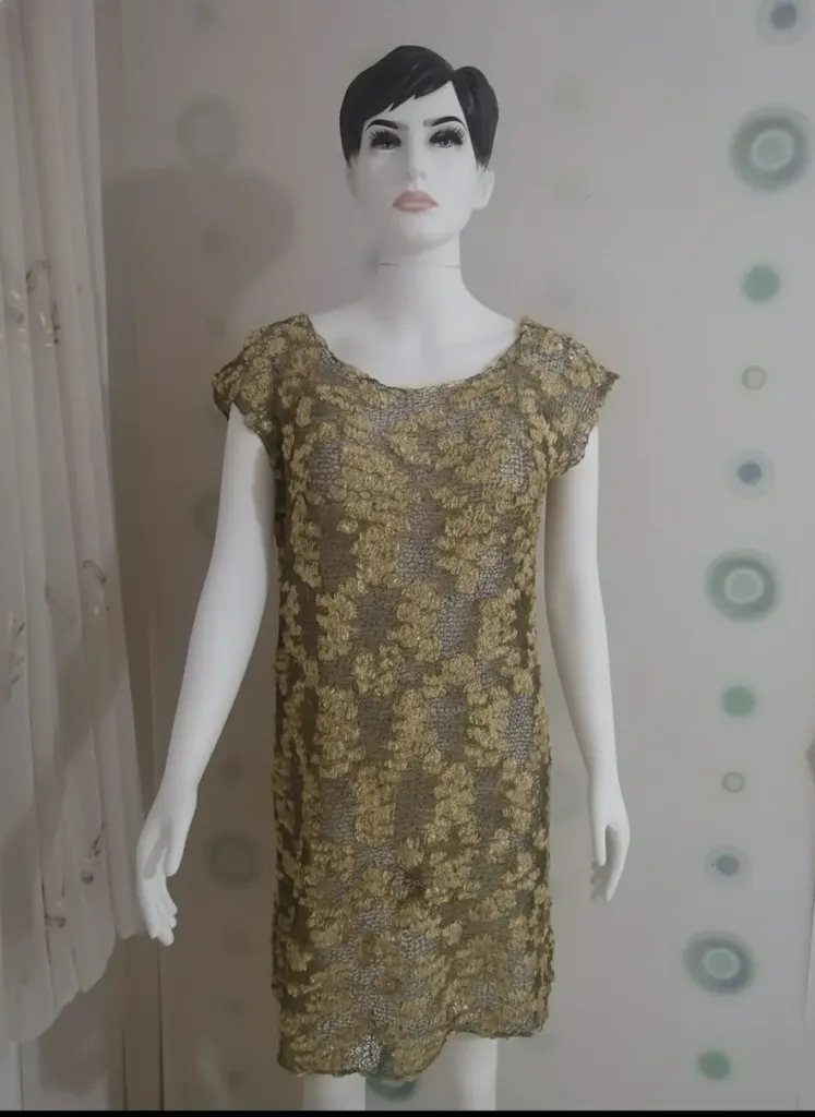 Dore Işıltılı Dantel Görünümlü Örgü Elbise - 38-42 Beden