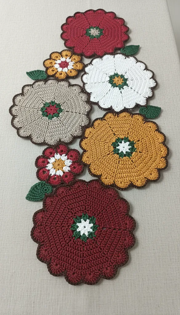 Örgü Çiçek Desenli Runner - Mutfak ve Yemek Masası Dekorasyonu